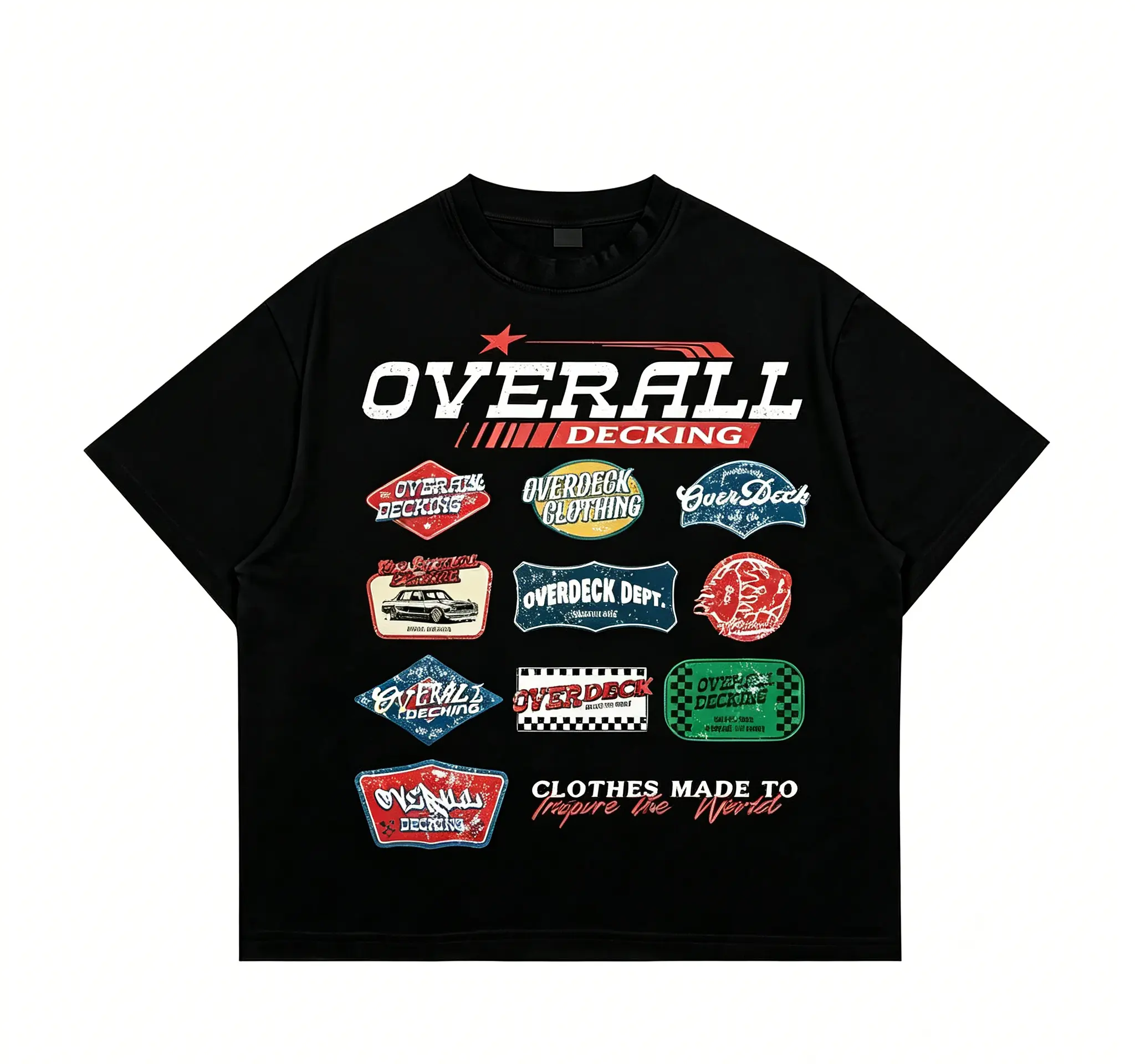 OverallDecking Kaos Boxy Oversize T-Shirt Baju Pria Wanita Vintage Logo White