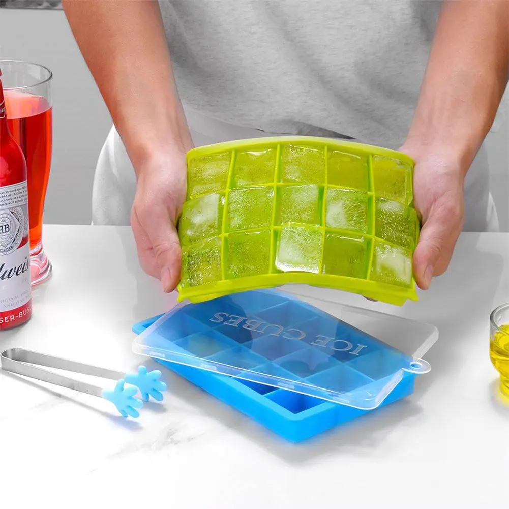 15 Grids Silicone Ice Cube Trays with Lid Ice Jelly Maker Mold for Whisky Cocktail Cola