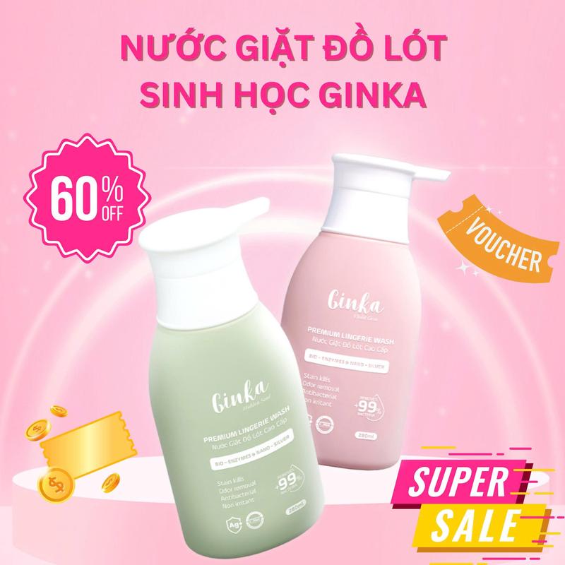 [HOT] Nước giặt đồ lót sinh học cao cấp Ginka - Chứng nhận loại bỏ 99.9% nấm và vi khuẩn, làm sạch, khử mùi, an toàn cho da 280ml