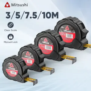 Mitsushi Alat Ukur Meteran 3M/5M/7.5M/10M Baja dengan Skala Jelas & Kunci Manual untuk Konstruksi Rumah Desain Berkapsul Karet Tahan Aus