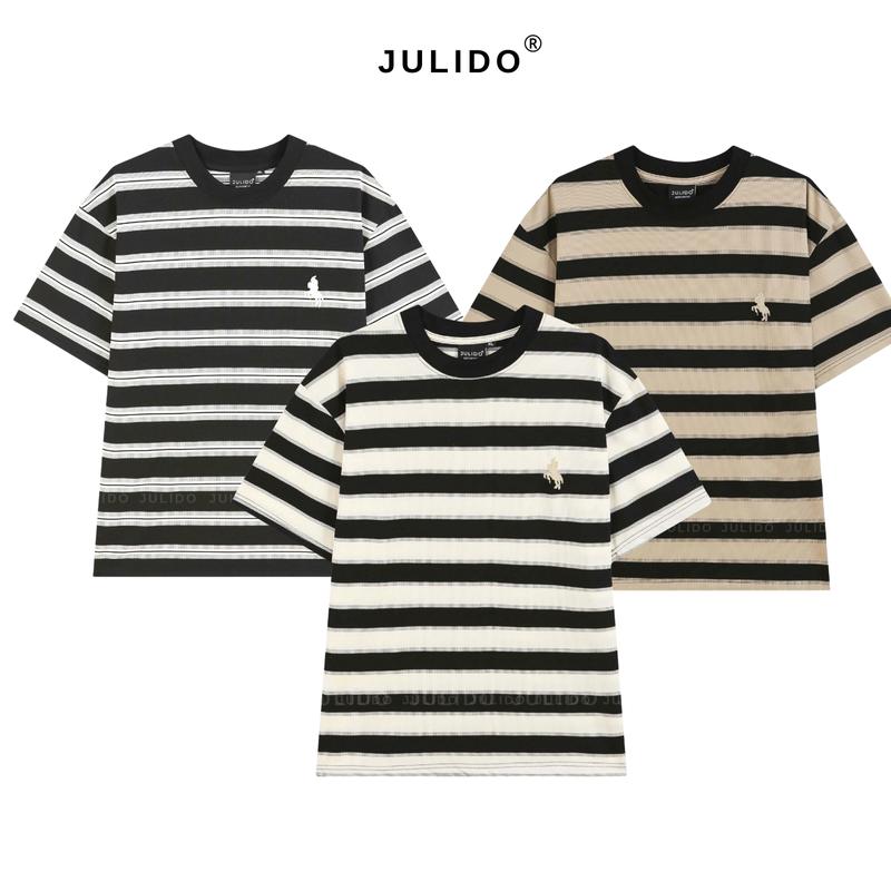 Combo 2 Áo cotton nam nữ JULIDO vải kẻ logo thêu ngựa