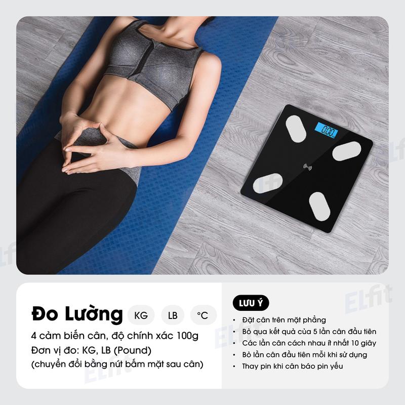 Cân Sức Khỏe Điện Tử Thông Min Kèm Pin Phân Tích Chỉ Số Cơ Thể Kết Nối Bluetooth Kiểu Dáng Hiện Đại Nhỏ Gọn Nhiều phép đo thành phần cơ thể 8