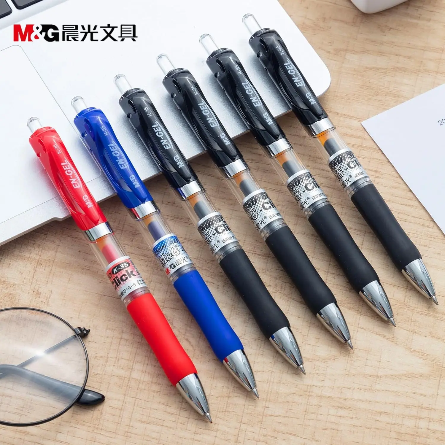 M&G  Gel Pens, 0.5mm Fine Point Gel Ink Pens, High Capacity Retractable Gel Ink Rollerball Pens, Quick Dry Gel Ink Pen with Soft Grip for Smooth Writing Office School  Black、Blue、 Red、Ink blue