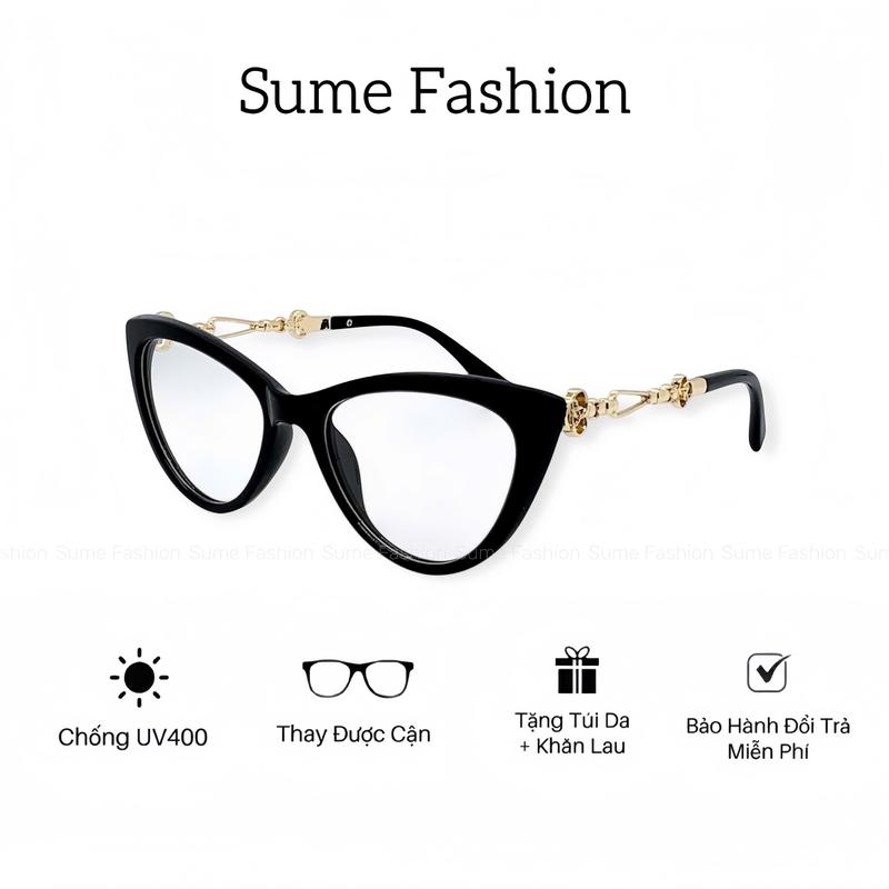 S51 Tặng tròng 0 độ Mắt kính mát nữ tròng kính mắt mèo chống nắng gọng kính cận kim loại thời trang