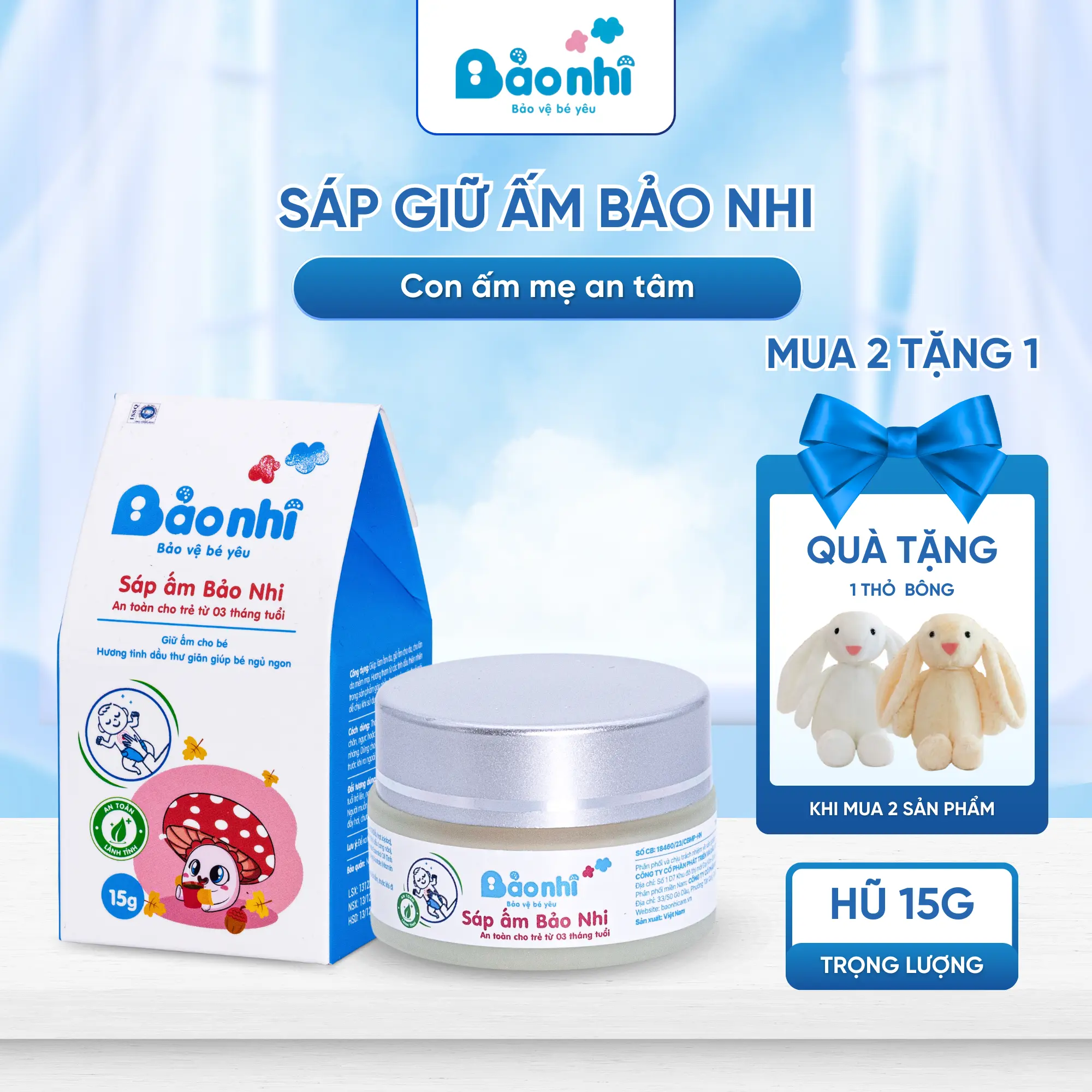 Sáp Giữ Ấm Cho Bé Bảo Nhi Hương Thơm Dễ Chịu - Hỗ Trợ Giảm Ho Ngừa Cảm Cúm 15g - Thương hiệu: Bảo Nhi