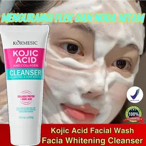 Kojic Acid Facial Wash Whitening 100gr Pemutih Penghilang Flek Hitam Membandel Kojic Acid Collagen Brightening Cleanser Pembersih Jerawat Dan Komedo Mencerahkan Kulit Kontrol Minyak Anti Penuaan Melembabkan Pori-pori Bersih Dalam