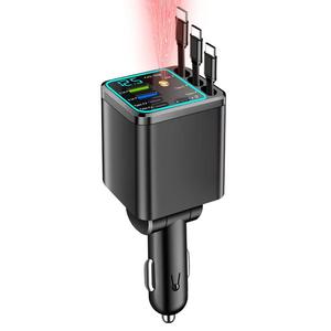 7in1車載充電器、60W巻き取り式車載充電器、星プロジェクターナイトライトと装飾用LEDライト付き、3.1A USB車載アダプター、Type‑Cケーブル3本巻き取り式、超高速充電、電圧検出対応、注目商品