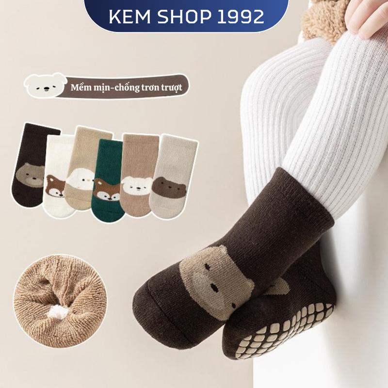 Sét 5 10 đôi tất vớ trẻ em sơ sinh chống trượt chất liệu cotton dày dặn,mềm mịn cho bé 0-3 tuổi