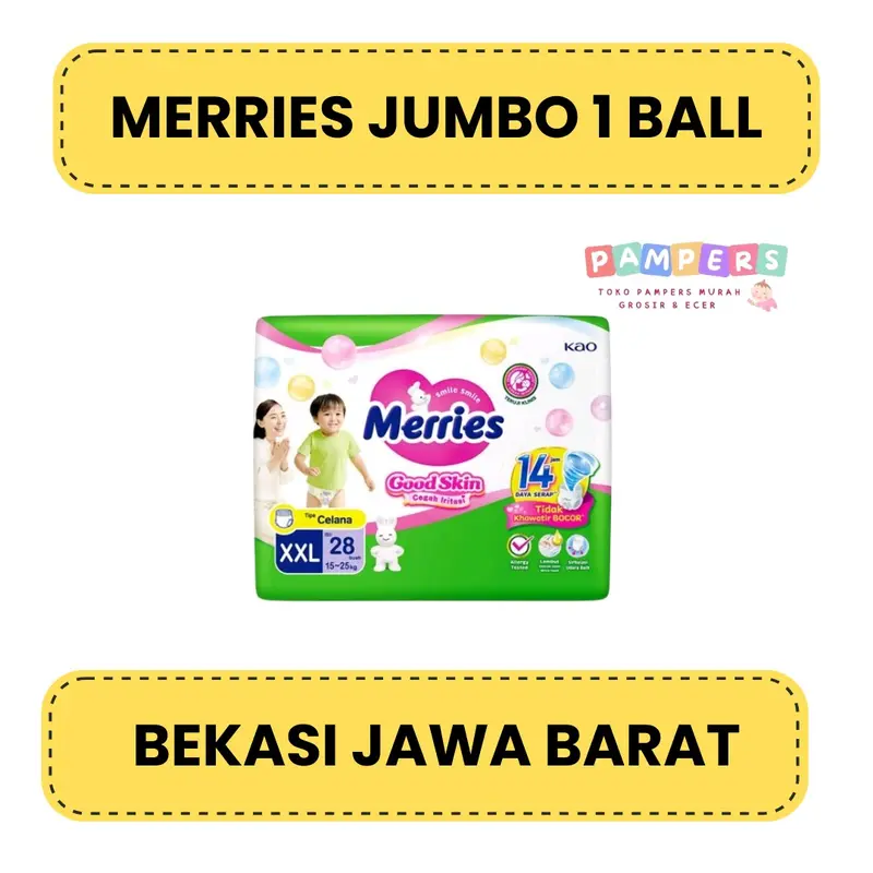 POPOK BAYI MURAH MERRIES PANTS JUMBO 1 BALL M50 / L44 / XL38 / XXL28 Diapers Bayi 4