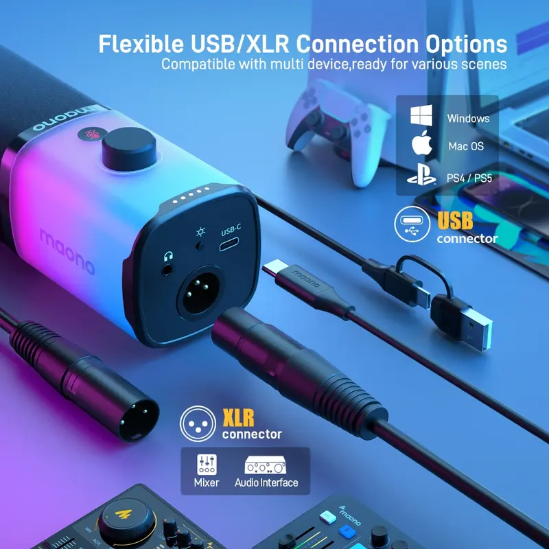 MAONO PD100X RGB Dual Mode Konektor USB XLR Dynamic Microphone for Gaming Live Streaming Recording Mikrofon 3