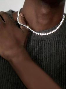 テニスジルコニアチェーンネックレス＆ブレスレットのコンボセット、ファッショナブルなヒップホップスタイルのジュエリー（メンズ）、ホリデー向けのギフトに最適