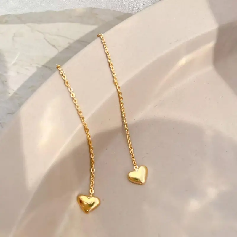 036 Anting Set Wanita Titanium Premium Panjang Model Love Jumbai Bentuk Hati Anting Tusuk Anti Karat 4