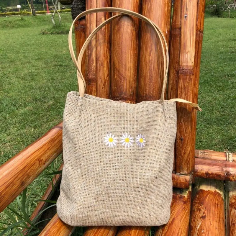 Totebag Bunga Daisy Tote Bag Kanvas Gail Resleting Aesthetic 0