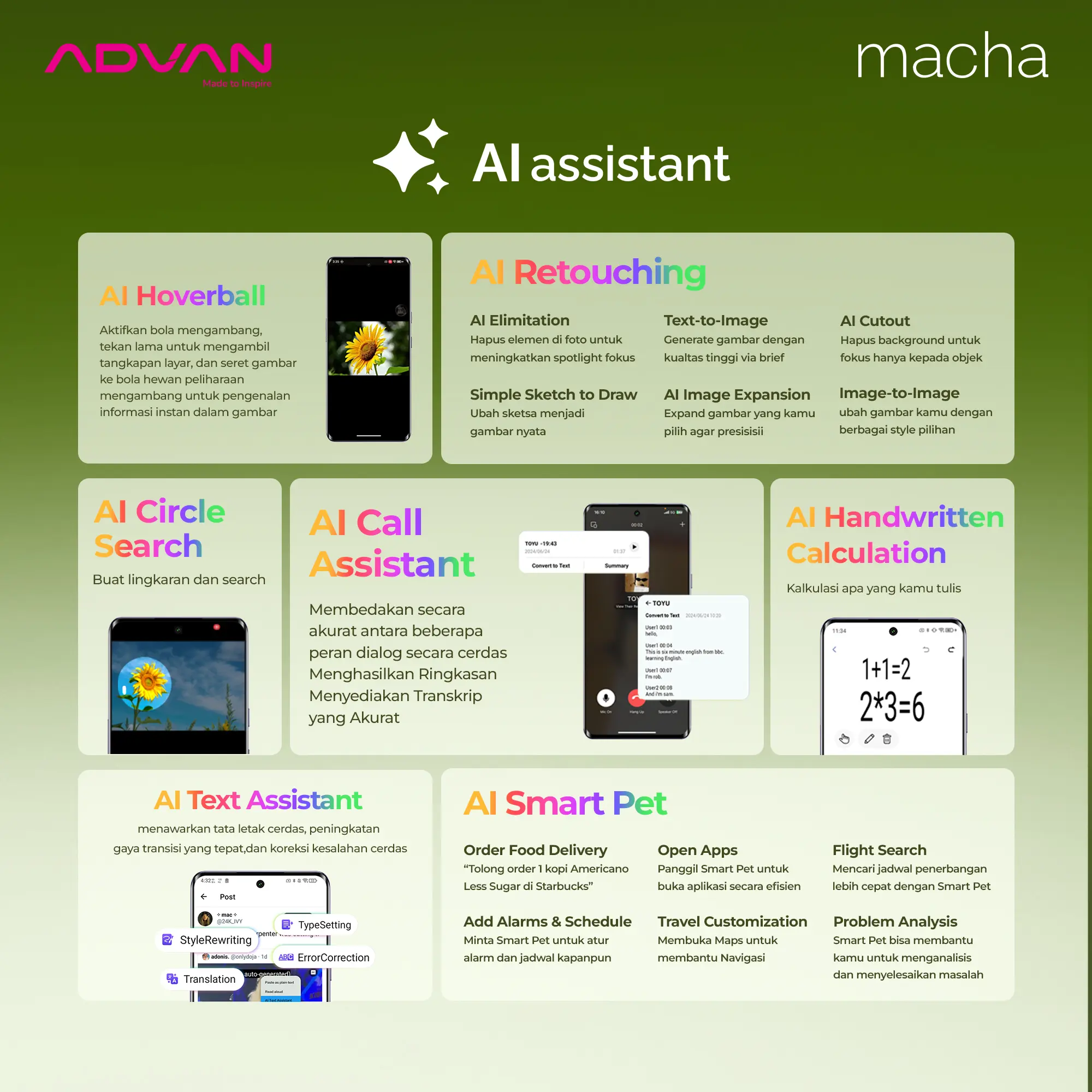 ADVAN MACHA Smartphone 5G Dimensity 7060 8GB/256GB UFS 3.1 NFC Fingerprint 5000mAh Android 15 AMOLED Display 6,67” inch 120Hz 50MP IMX752 AI Assistant Gyroscope Hardware Fast Charging