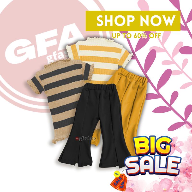 CUTBRAY JISOO STRIPE Setelan Pakaian Rajut Lengan Pendek Celana Cutbray Anak Perempuan KOREA Fashion kids 2