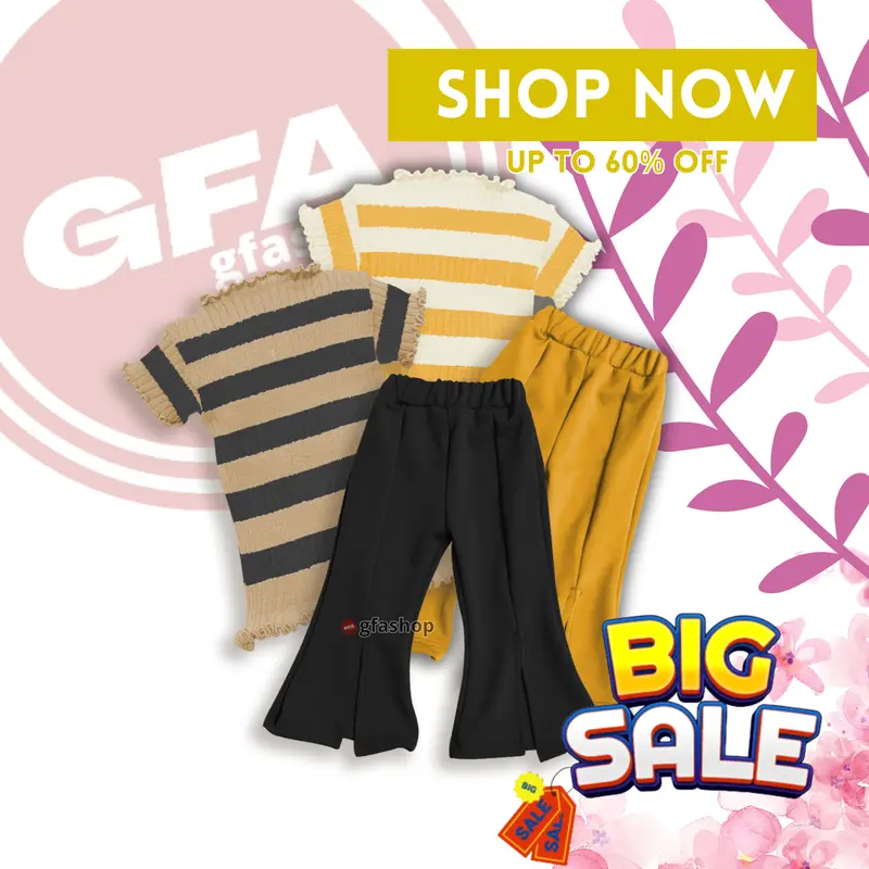 CUTBRAY JISOO STRIPE Setelan Pakaian Rajut Lengan Pendek Celana Cutbray Anak Perempuan KOREA Fashion kids 2