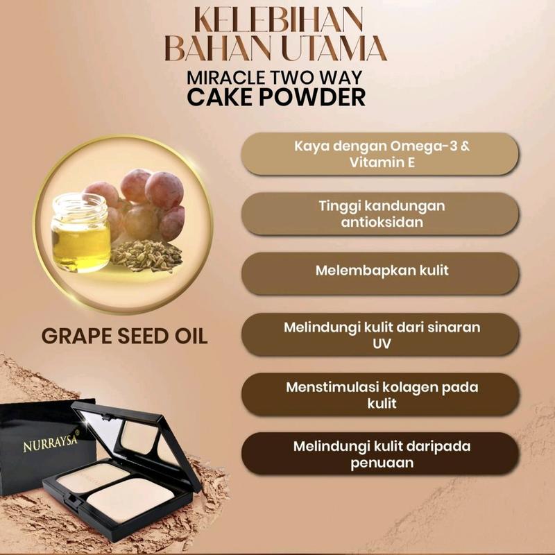 Nurraysa Miracle Two Way Cake Powder Makeup Bedak - Light dan Medium Tona, SPF35 4