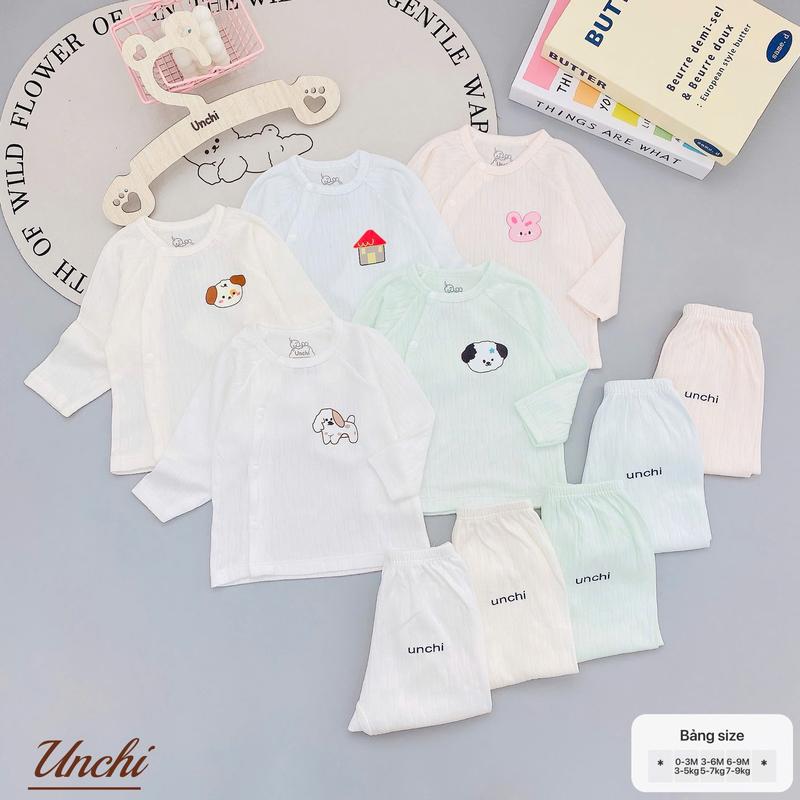 UD11 Bộ Quần Áo Unchi Chất Liệu Nỉ Cottong cho bé Từ 0 -9 tháng 3-9kg Thiết Kế Dễ Thương Size 0-3M 3-6M 6-9M