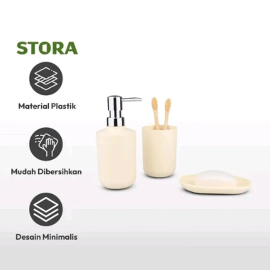 STORA SET 3 PCS GIFT PERLENGKAPAN KAMAR MANDI -PUTIH IVORY