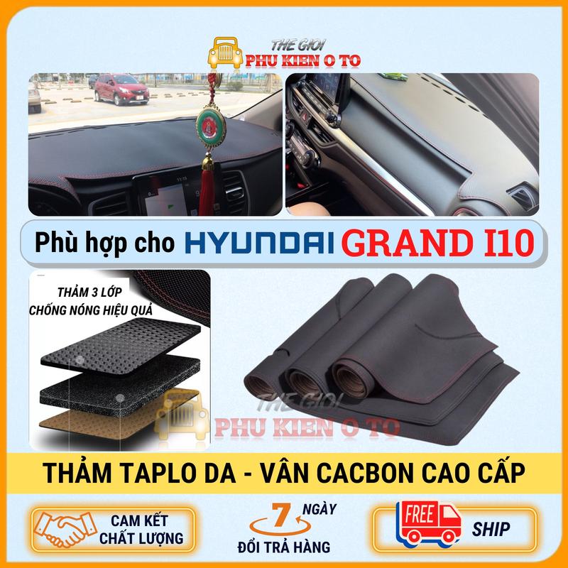 Thảm taplo ô tô phù hợp cho Hyundai Grand I10 2014 - 2024 da Cacbon cao cấp, chống nóng ô tô hiệu quả