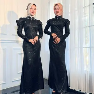 Shafira Dress Satin Lebaran Elegan dengan Renda dan Lengan Panjang untuk Tampilan Mewah