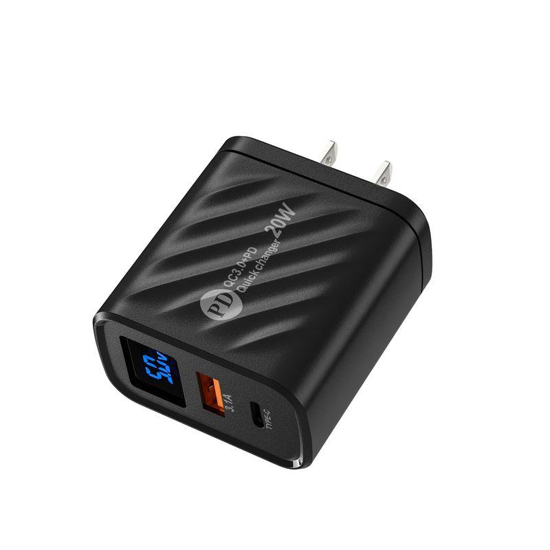Sạc nhanh thông minh có màn hình hiển thị số với cổng USB-C và USB-A dành cho điện thoại và máy tính bảng