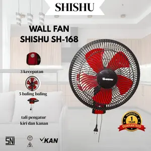 [HANYA DISINI] Wallfan SHISHU 16inch Mesin Kipas Angin Dinding SHISHU SH-168 Hitam Merah