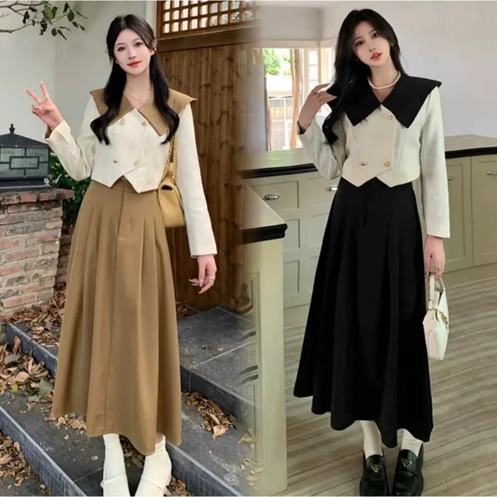 Susana Mall Oneset Pakaian Wanita Korea Style Blazer +Rok Panjang M356