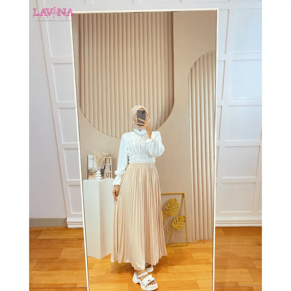 Lavina VB095 | Lania Skirt Rok Plisket Premium Wanita Rempel Panjang Mayung Bahan Hyget Super