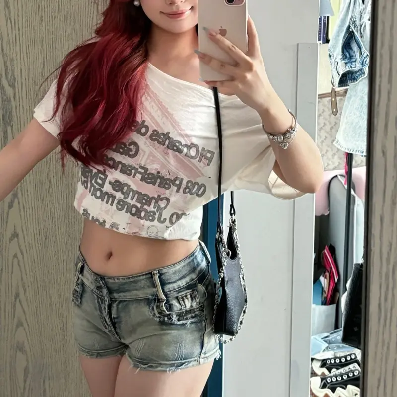A7 - Quần đùi jean nữ ngà vàng quần bò xanh phai vàng quần short nữ màu loang đinh tán cạp trễ co giãn rách tua rua 6