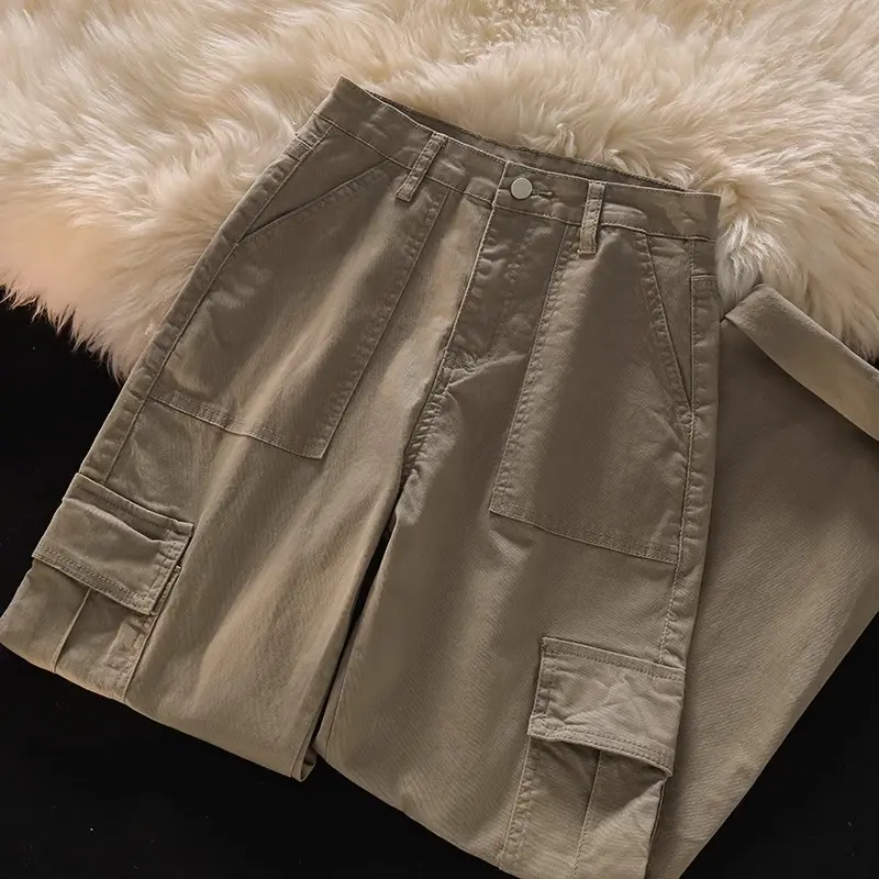 【Luck wanita】Cargo Jeans khaki Highwaist Loose Celana Jeans Wanita Korea style (realpict) 2