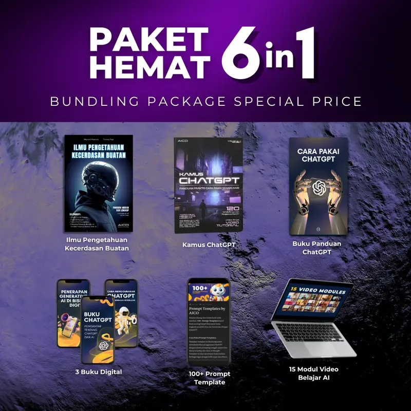 AICO - Paket 6 in 1 Lengkap Buku Belajar AI Kamus Chat GPT Learning Pass AI004CO 1