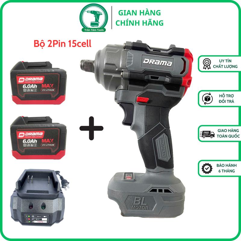 Máy siết bulong DRAMA Mở bulong xe máy máy giặt Không Chổi Than Lực siết 380N Đầu 2 TRONG 1 siet bulong