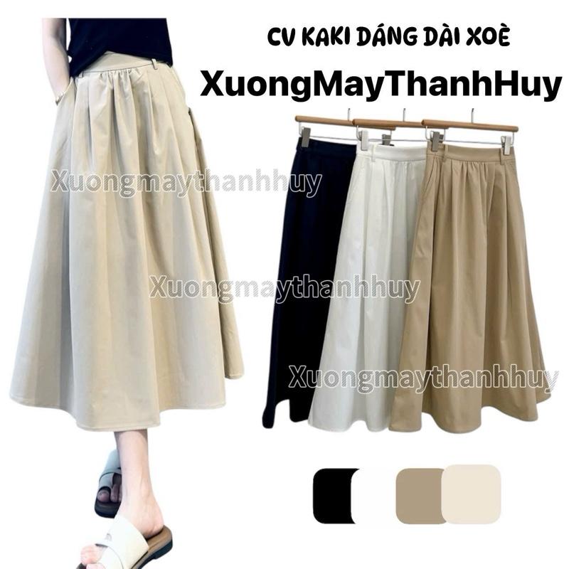  Chân váy kaki dáng dài váy dáng xoè cạp lưng chun- CV KAKI DÀI  087 