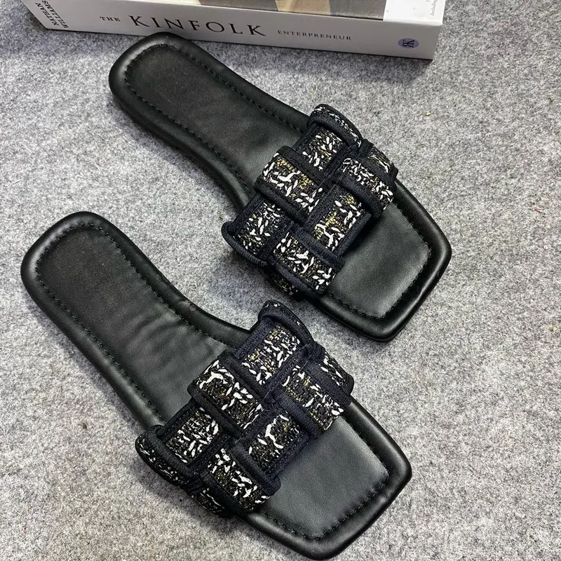 Sandal teplek wanita rajut simple mewah free box Flat Sendal 3