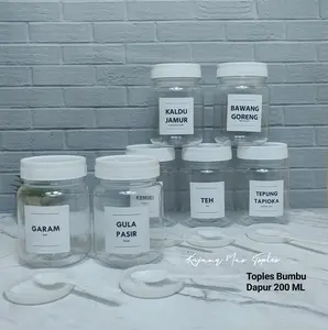 TOPLES BULAT 200 ML TUTUP PUTIH TOPLEW WADAH BUMBU DAPUR AESTHETIC FREE SENDOK
