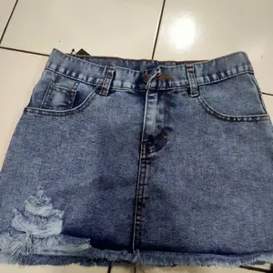 rok mini rawis rok mini ripped rok mini Korean style rok A-Line rok mini jeans Denim Tebal Pendek Cantik Wanita Kerja Biru