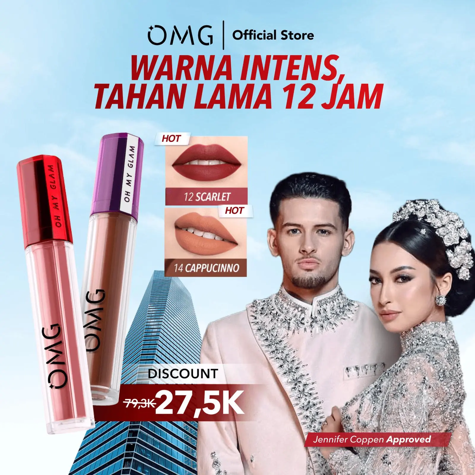 OMG OH MY GLAM Mattelast Lip Cream 2.9 g - Lip Cream Matte Dengan Warna Intense, Tahan Lama & Ringan