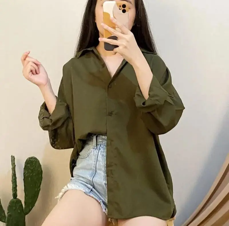 Kemeja Simpel Atasan Wanita Basic Polos Bahan Shakila Twill Premium Nyaman Baju Lengan Panjang  Kekinian