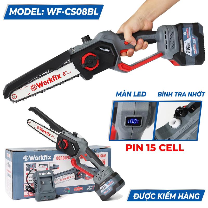 Máy Cưa Pin Workfix 8 Inch WF-CS08BL Cầm Tay Tốc Độ 4m/s Không Chổi Than Cao Cấp Pin 21V/6Ah Dụng Cụ Làm Vườn Hiệu Quả