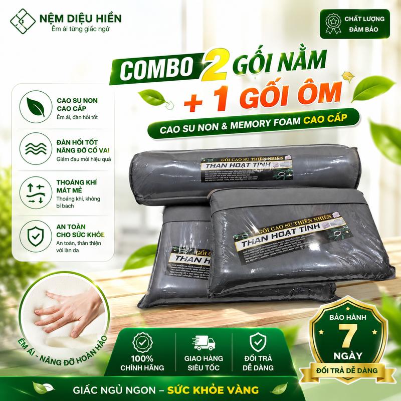 Combo 2 gối nằm 1 Gối ôm Cao Su nhân tạo memoryfoam Hỗ Trợ Giấc Ngủ Giảm Đau…