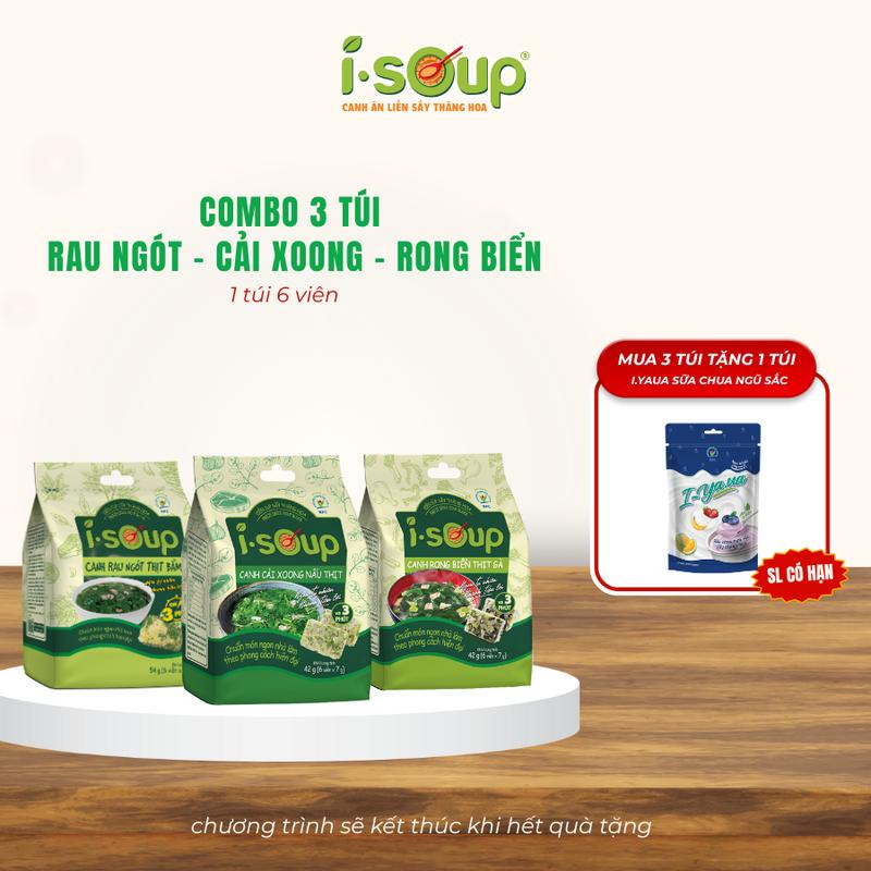 KMT10 Combo 3 Túi Canh ISOUP (Cải Xoong + Rong Biển + Rau Ngót) - Canh Ăn Liền Sấy Thăng Hoa