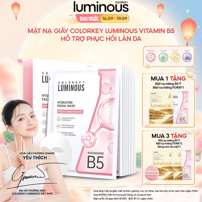 1 Hộp 10 Miếng Mặt Nạ Giấy Colorkey Luminous Vitamin B5 Giúp Cấp Ẩm, Hỗ Trợ Phục Hồi Làn Da Nhiều Dưỡng Chất 25ml/miếng