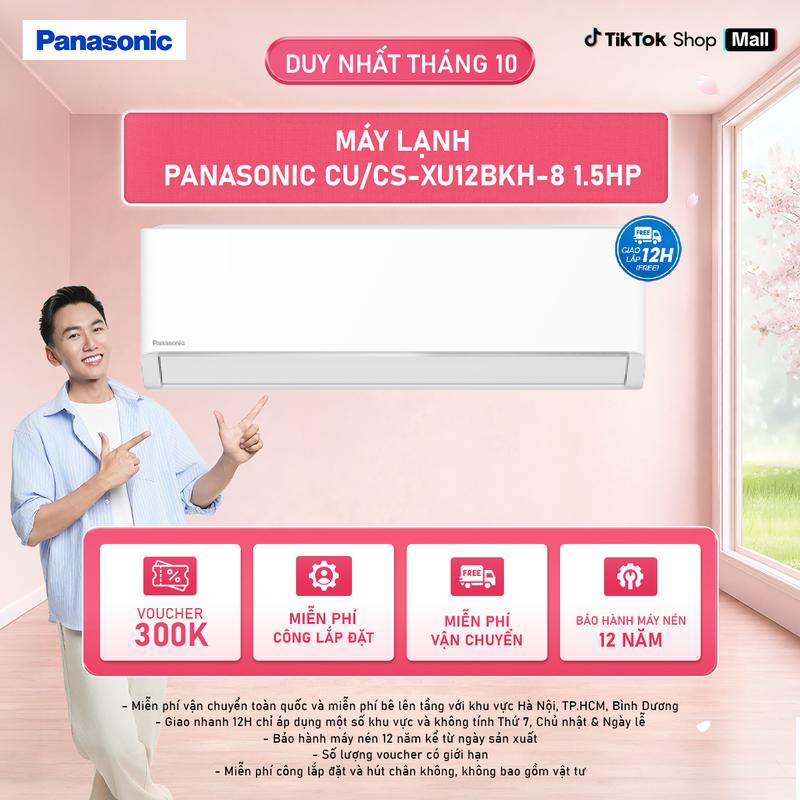 Máy lạnh/Điều hòa Panasonic CU/CS-XU12BKH-8 - Công suất 1.5HP - Một chiều - Lọc sạch không khí nanoeX - Kết nối wifi - ECO AI - Inverter