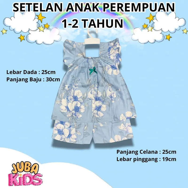 4 Set Setelan Anak Perempuan Bahan Rayon | One Set Anak 1-2 TH Bahan Rayon | Setelan Pendek Anak | Baju Anak Perempuan Kids 5