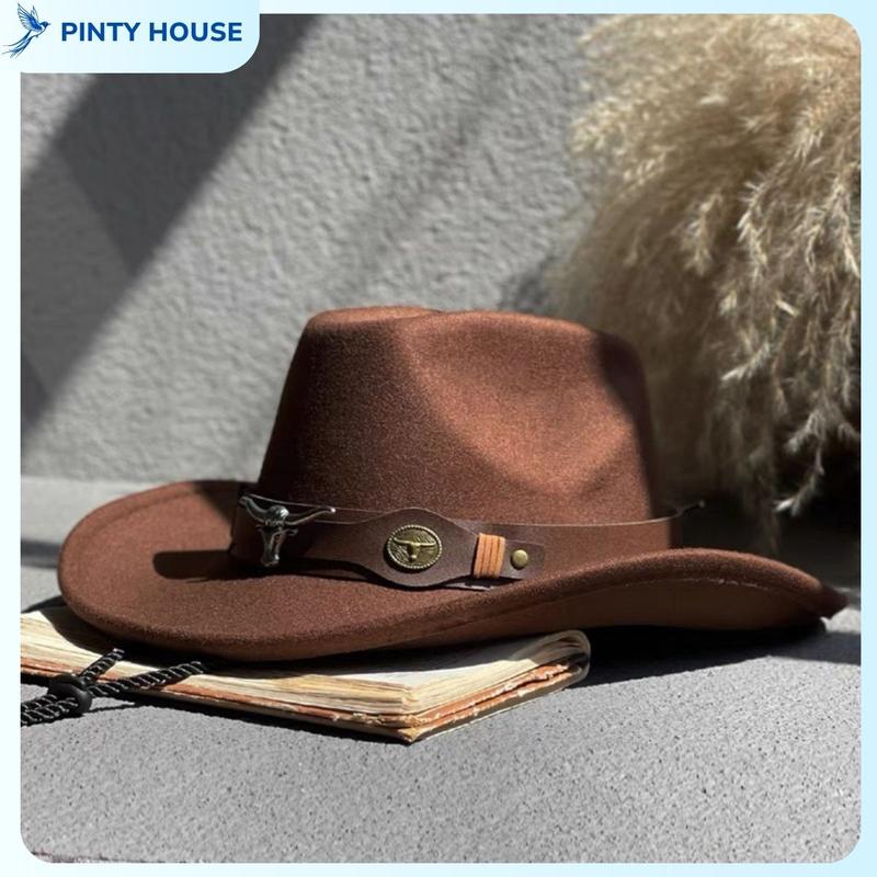 Mũ cao bồi  mũ vành rộng chống nắng  chất liệu da lộn nhân tạo cứng cáp có dai da sắt cao cấp  phù hợp đi leo núi hoặc đi biển checkin cùng ngựa hoặc phù hợp đi câu cá chống nắng  Hat Women Pin Nón Cap 