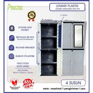 Bazaar Lemari Plastik Pakaian 2 Pintu Panjang Dengan Kunci Dan Kaca Atau Cermin Dan Motif Timbul