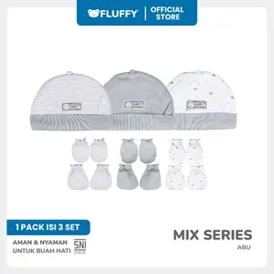 FLUFFY Bundling Topi Dan Sarung Tangan Kaki (Isi 3Pasang) TSTK3 ABU NEWBORN