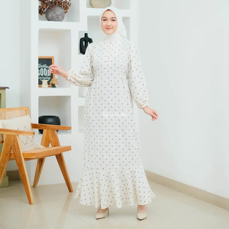 TAFANA - Jisso Dress Muslim Korea Bahan Crinkle gamis motif bunga floral vintage busui friendly Kancing Panjang Wudhu Butik Wudhu Panjang Nyaman Kancing Kain 2