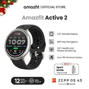 Amazfit Official Active 2 Smart Watch 44mm |1.32Amoled 2000 nits Display | GPS Map Navigation |160+ sports modes Jam tangan pintar